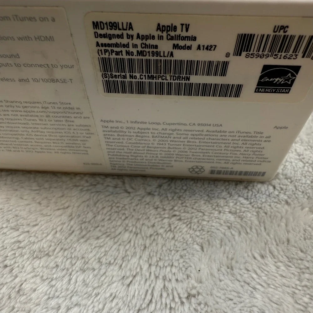 Apple TV 3rd Generation A1427 MD199LL/A Media Streamer Box‎ with Remote